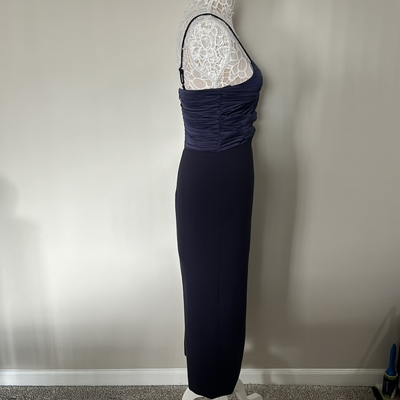 LIKELY - NWOT Steph Ruched Satin & Crepe Midi-Dress in Navy - Picture 4 of 10